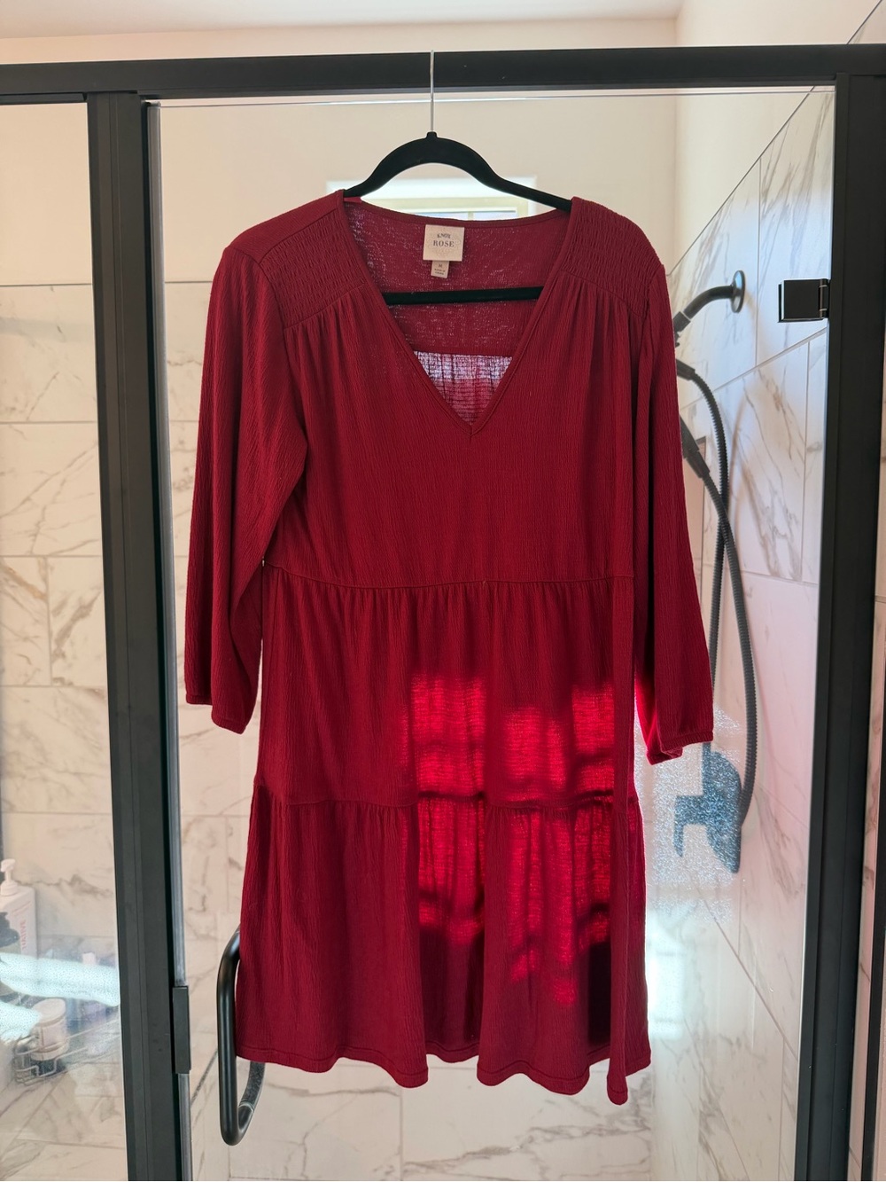Knox Rose Red Long Sleeve V-Neck Tiered Dress